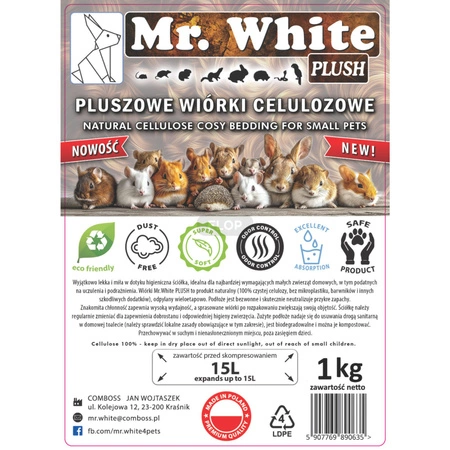 Mr. White Flauschige Zellulose-Späne PLUSH 1kg – Perfektes Einstreu für Kleintiere